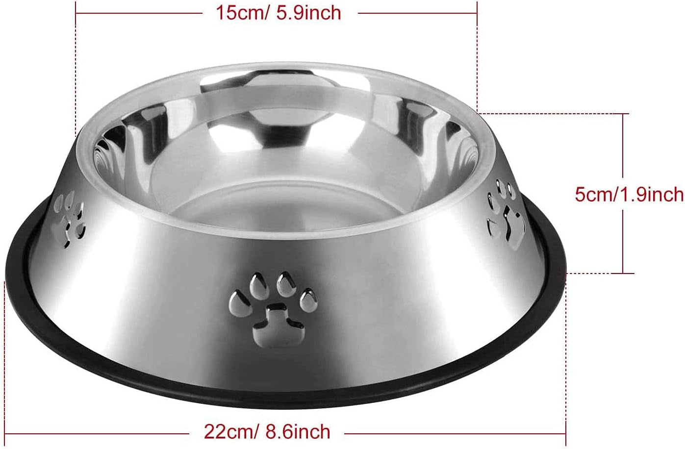 2 Stainless Steel Dog Bowls, Dog Feeding Dishes, Doggie Plate Food Bowls with Rubber Base, Small and Medium Pet Feeder for Food and Water (M-16.6Oz)