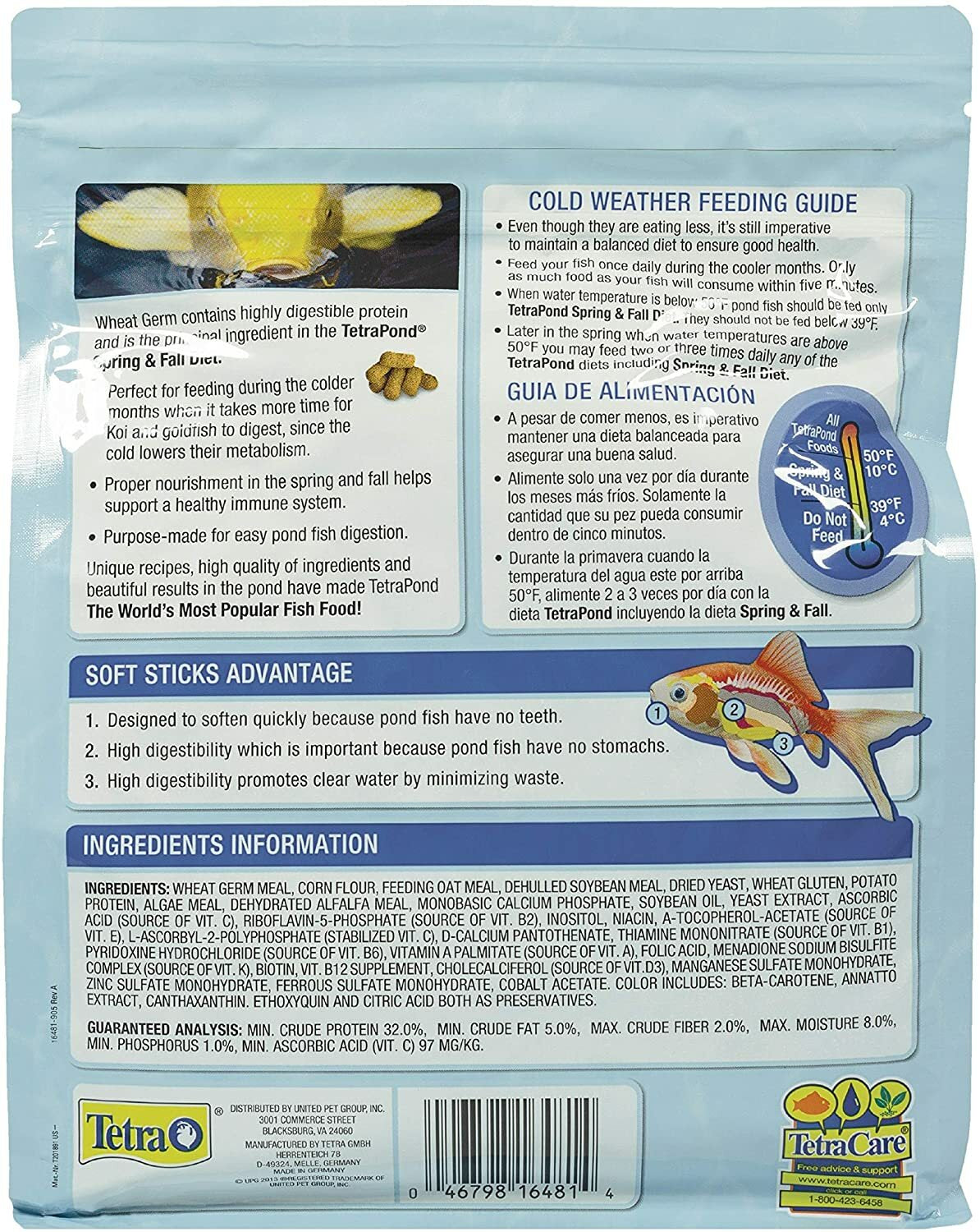 Tetrapond Spring & Fall Diet Floating Pond Sticks Fish Food, 1.72-Pound