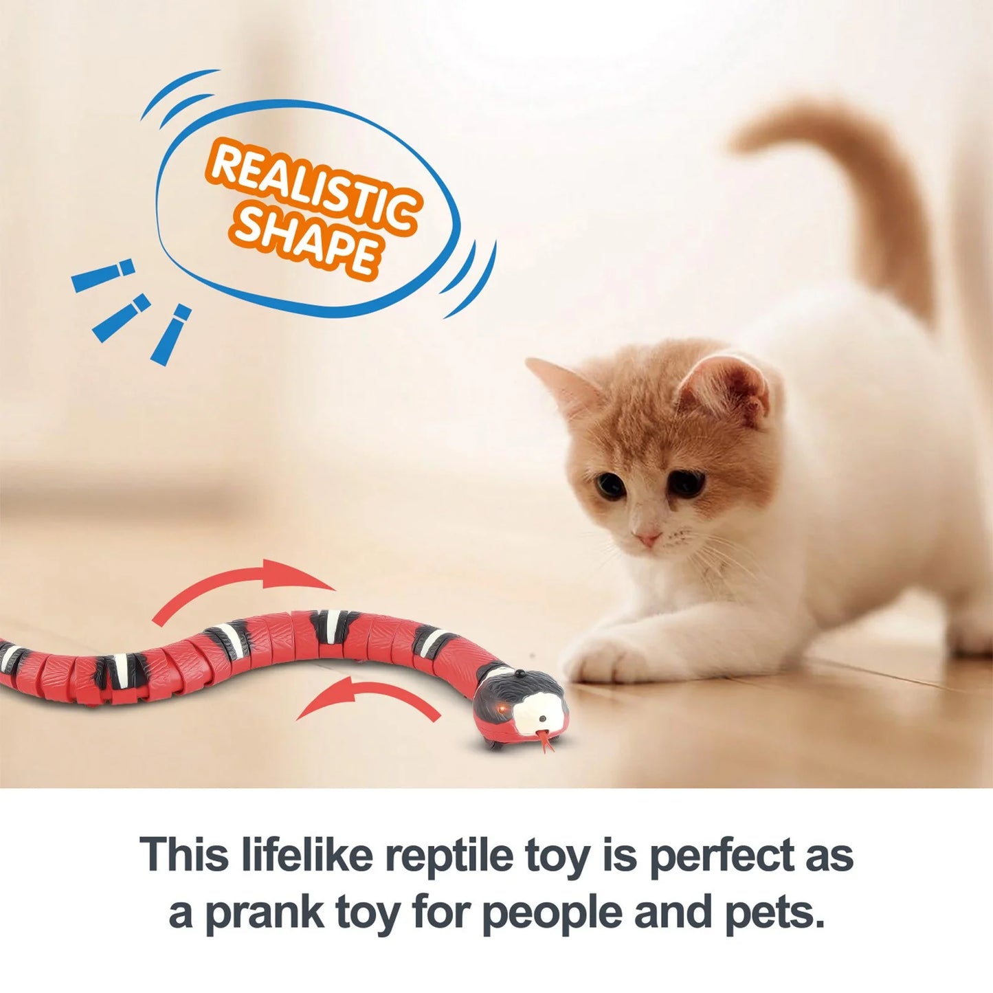 Smart Sensing Realistic Snake Toy - Interactive Fake Snake for Kids, Cats & Dogs - USB Rechargeable Electric Simulation Snake for Halloween, Christmas Xmas Gift