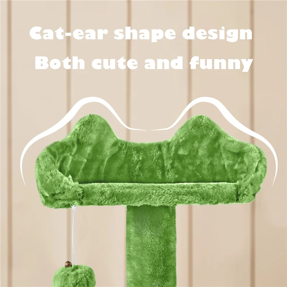 53.9" H Cat Tree with Double Condos, Scratching Posts & Ramp, Green
