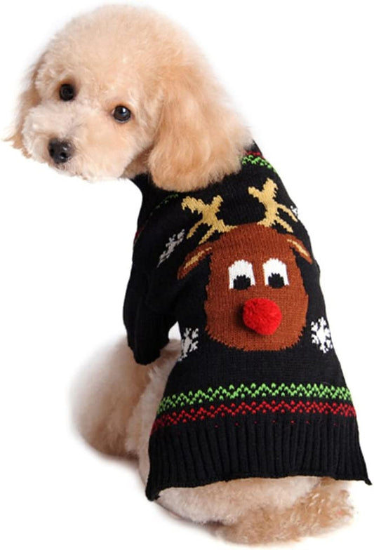 Pet Holiday Festive Deer Reindeer Cat Sweater Dog Sweater Winter Clothing Teddy Poodle Autumn Winter Clothes Pet Clothes Dog Clothes (Red Nose, X-Small)