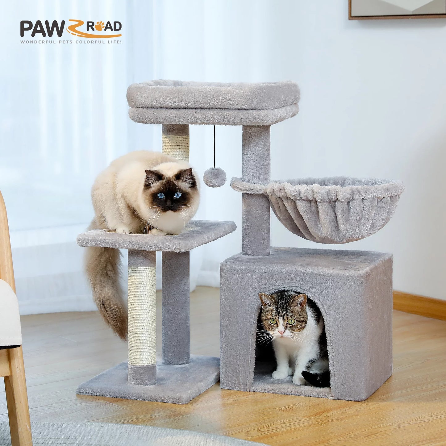 28" Small Cat Tree Tower Cat Condo with Perch Cat Scratching Post for Indoor Cats, Gray
