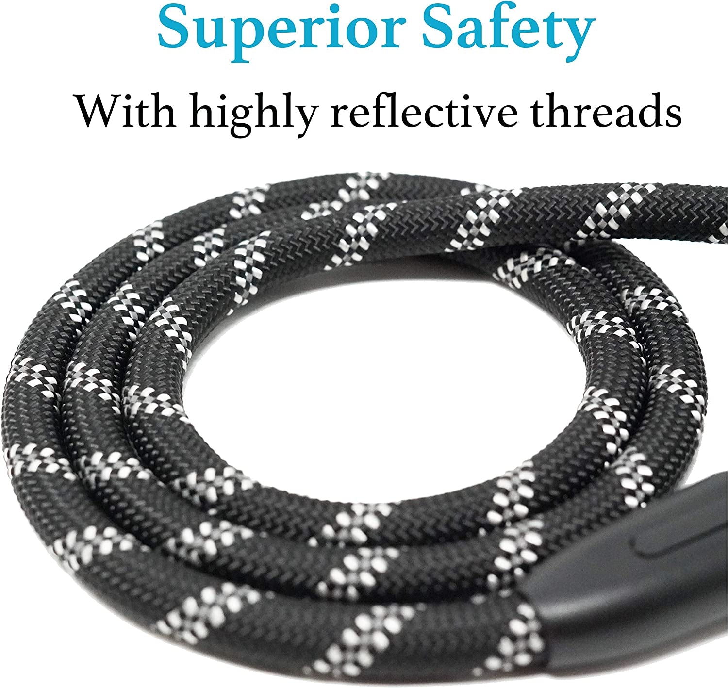 Durable Slip Lead Dog Leash with Padded Handle and Highly Reflective Threads, No Pull Dog Training Leash, (3/8" X 6 FT, Black)