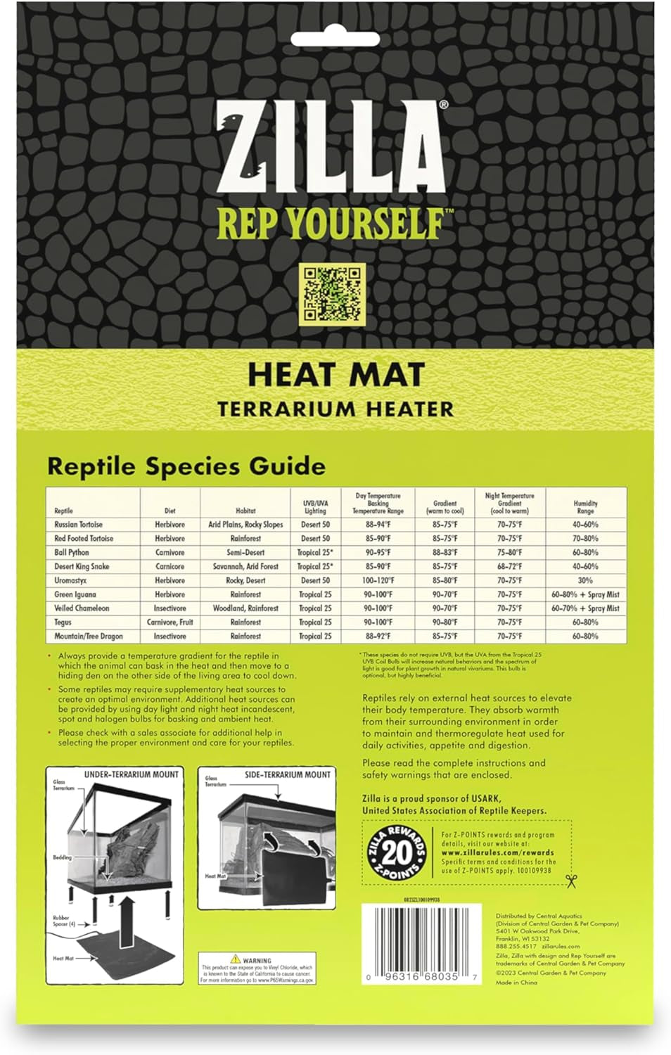 Heat Mat, Terrarium Heater for Reptiles, Snakes (Ball Pythons, Corn Snakes), Leopard Geckos, Tortoises, Amphibians and Arachnids, Medium, Fits 30-40 Gallon, 16 Watt