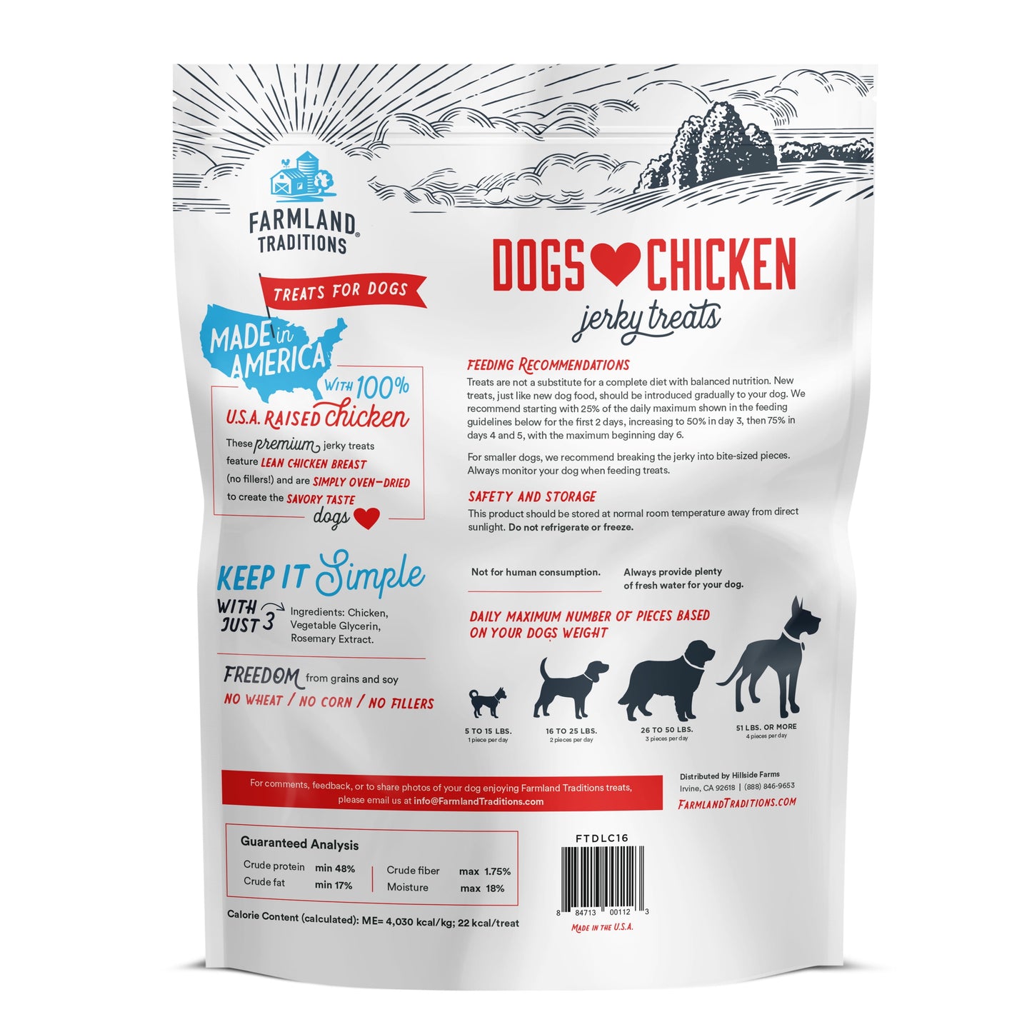 Dogs Love Chicken Jerky Dog Treats with Only 3 Ingredients and No Fillers, 1 Pound Bag