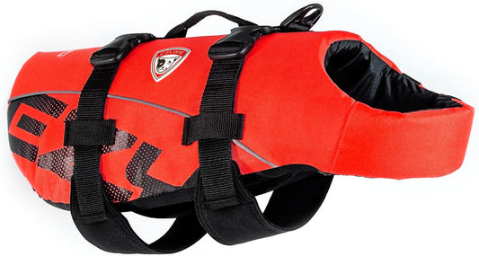 DFD Dog Life Jacket - Adjustable Swimming Safety Vest with Reflective Trim & Durable Grab Handle - 50% More Flotation Material - Small, Red