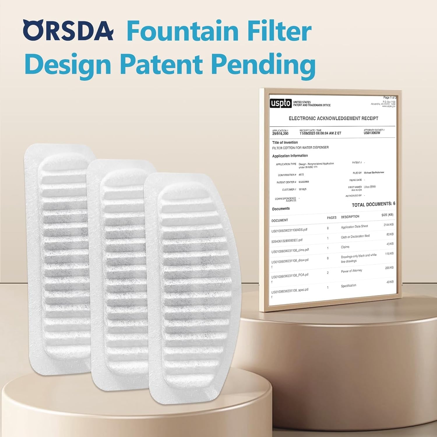 Cat Water Fountain Filter, 6 Pack Replacement Filters for 67Oz/2L Automatic Pet Fountain - 3 Triple Filtration System