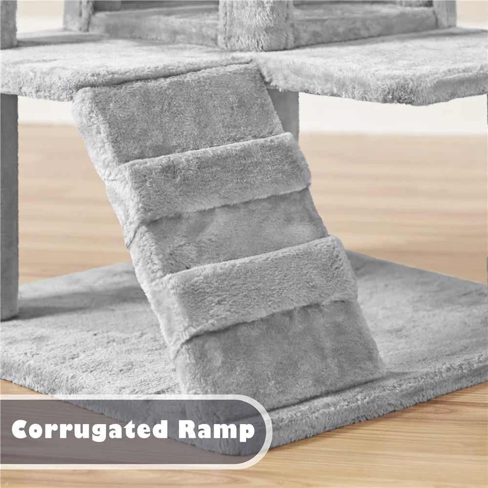 54.5" Cat Tree Tower with Condos and Scratching Posts, Light Gray