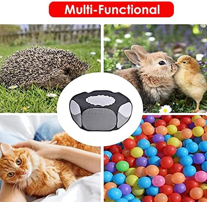 Small Animals Cage Tent, Pet Playpen with Top Opening Foldable Breathable Yark Fence for Guinea Pig, Rabbits, Hamster, Chinchillas and Hedgehogs (Black)