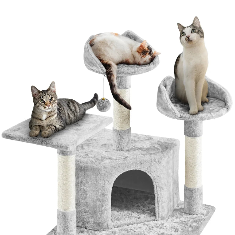 Multi-Level Cat Tree Condo Tower with Basket, Scratching Posts & Ramp Light Gray, 79'' H