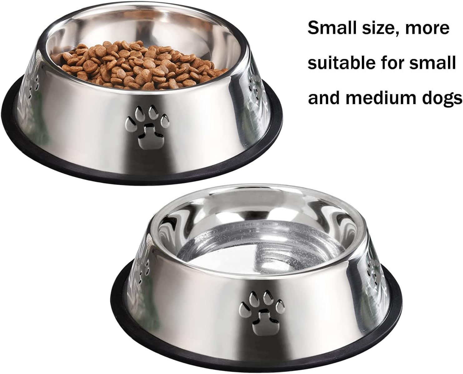 2 Stainless Steel Dog Bowls, Dog Feeding Dishes, Doggie Plate Food Bowls with Rubber Base, Small and Medium Pet Feeder for Food and Water (M-16.6Oz)
