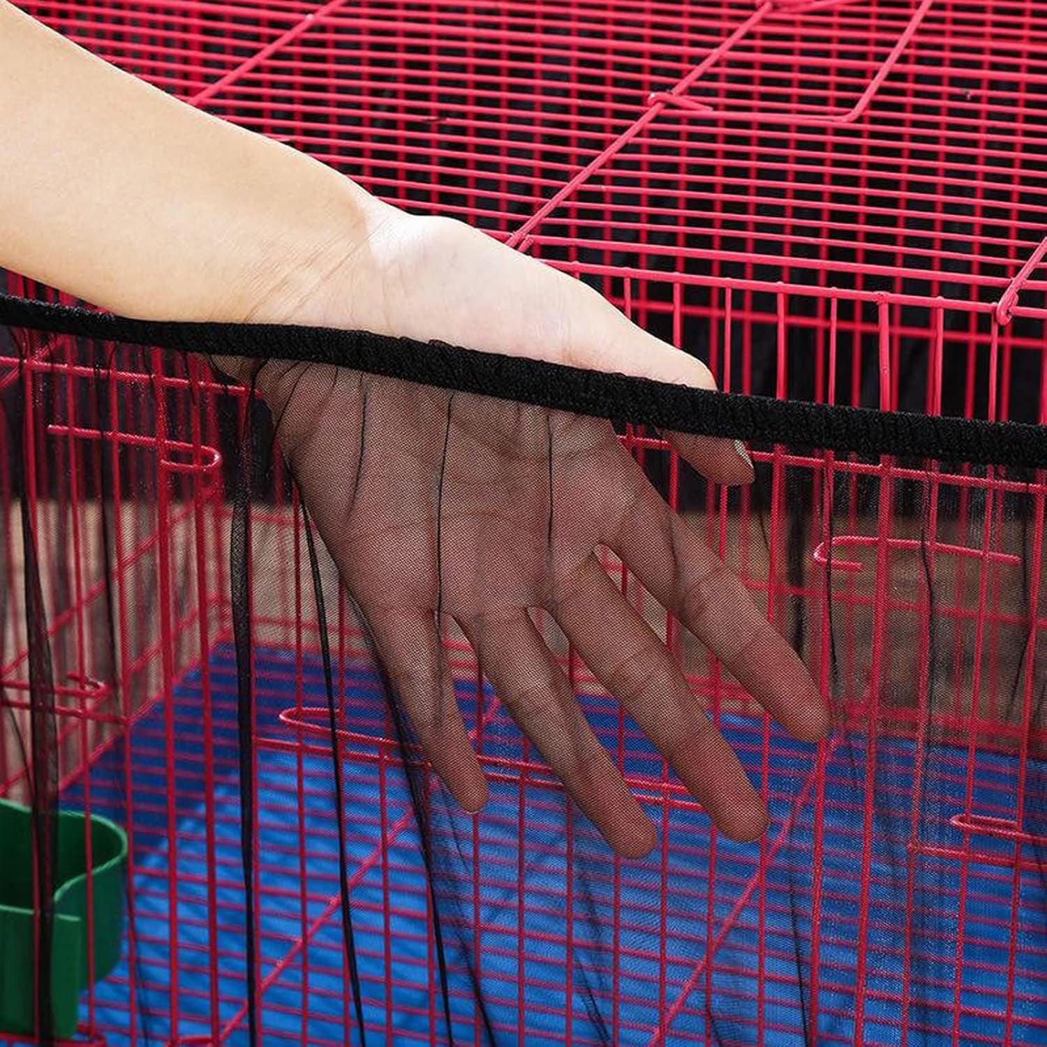 Bird Cage Seed Catcher, Airy Gauze Seeds Bird Cage Cover Guard Dust-Proof Universal Birdcage Accessories Parrot Bird Nylon Mesh Net Cover Stretchy Shell Skirt Traps Cage Basket (XL, Black)