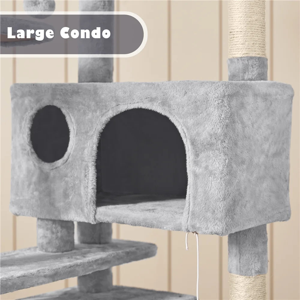 54.5" Cat Tree Tower with Condos and Scratching Posts, Light Gray