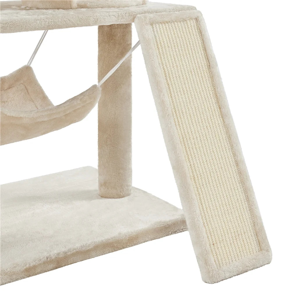 Easyfashion 63.5''H Multi Level Cat Tree Condo with Scratching Post, Beige