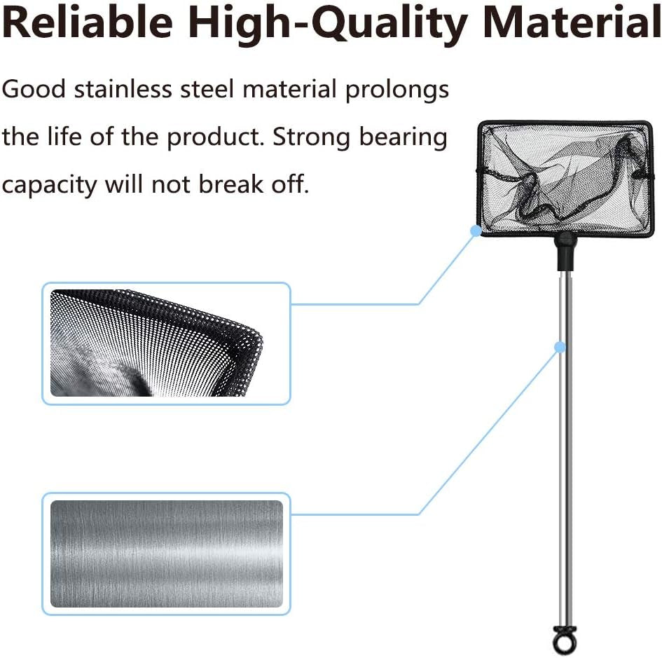 Aquarium Fish Net, 5 Inch Fine Mesh Fish Tank with Extendable 9-24 Inch Long Handle