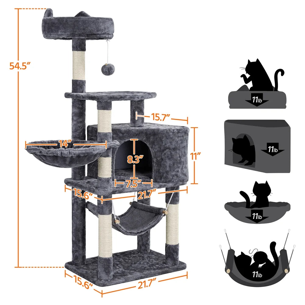 55" Cat Tree Tower for Small Medium Cats, Dark Gray
