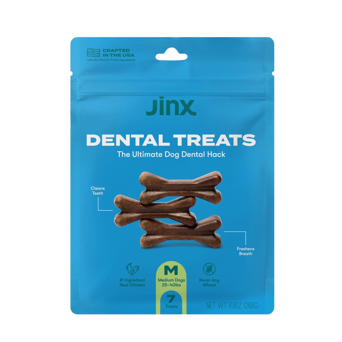 Chicken Flavor Dry Dental Treats for Medium Dogs, 8.8 Oz Bag, 7 Treats