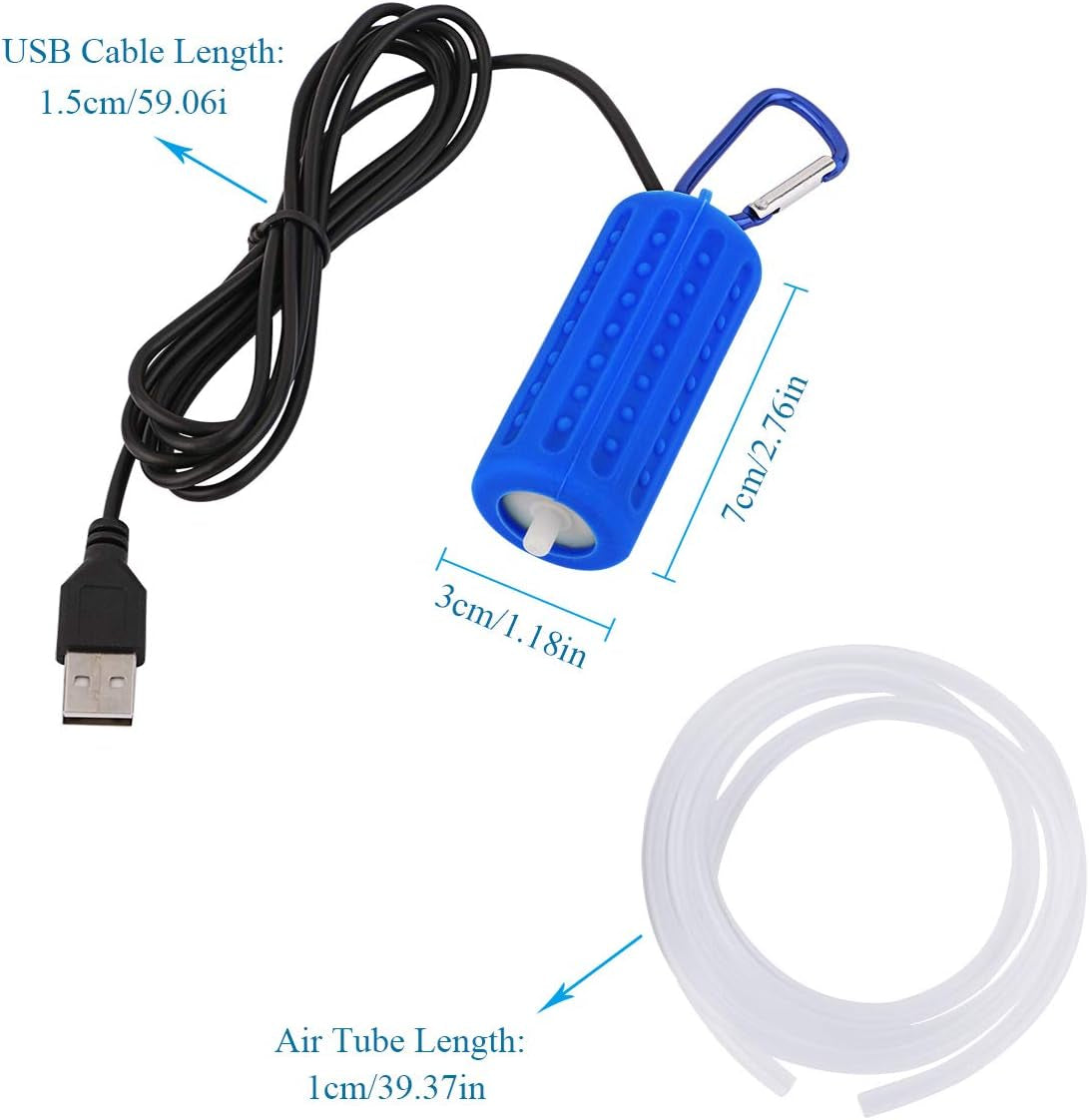 USB Aquarium Air Pump, Ultra Durable & Quiet USB Nano Air Pump, Small Air Bubbler for Aquarium Fish Tank with Air Stone and Silicone Tube