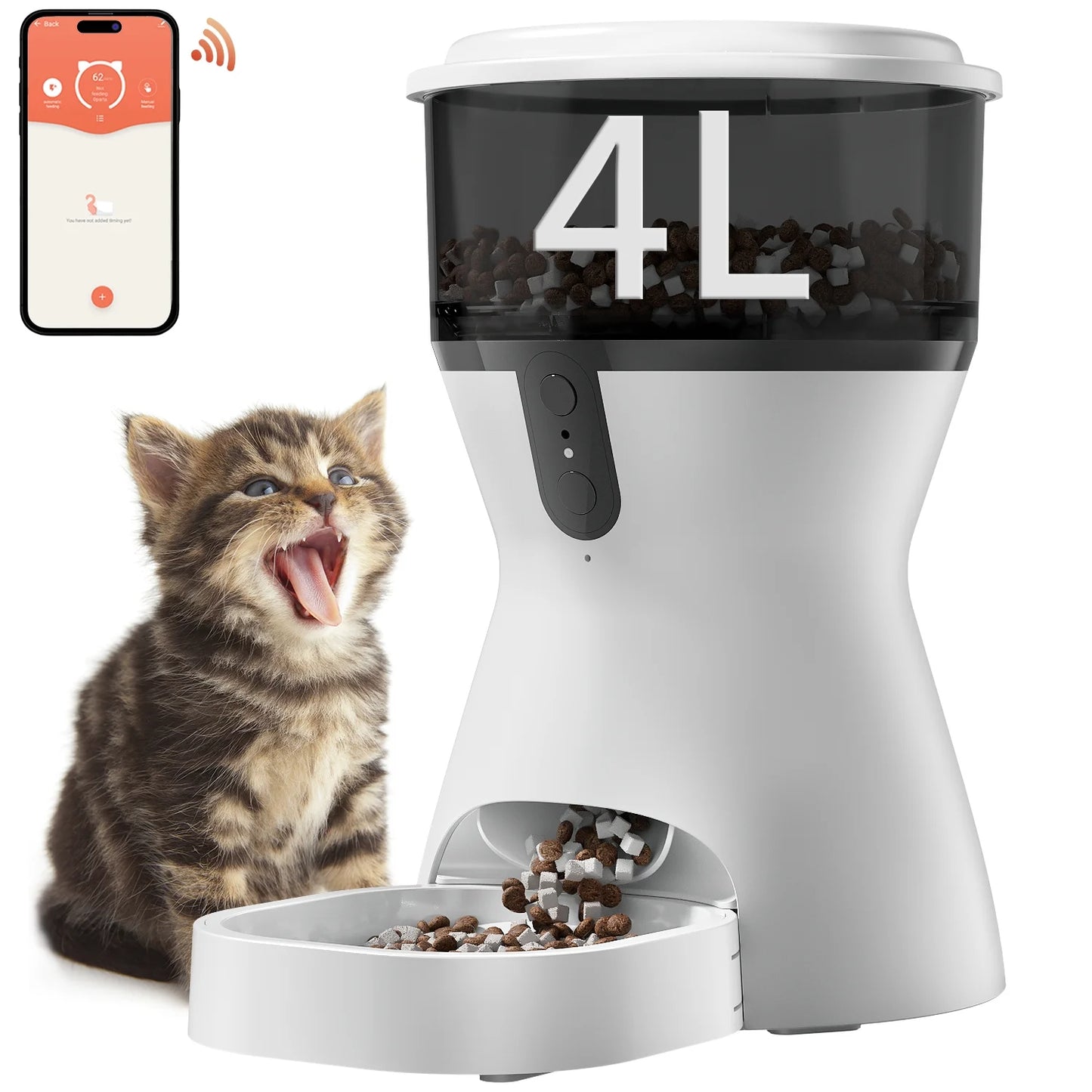 Automatic Cat Feeders Wifi, Timed Dog Feeder with 10S Dining Voice Record, 4L Cat/Dog Food Dispenser
