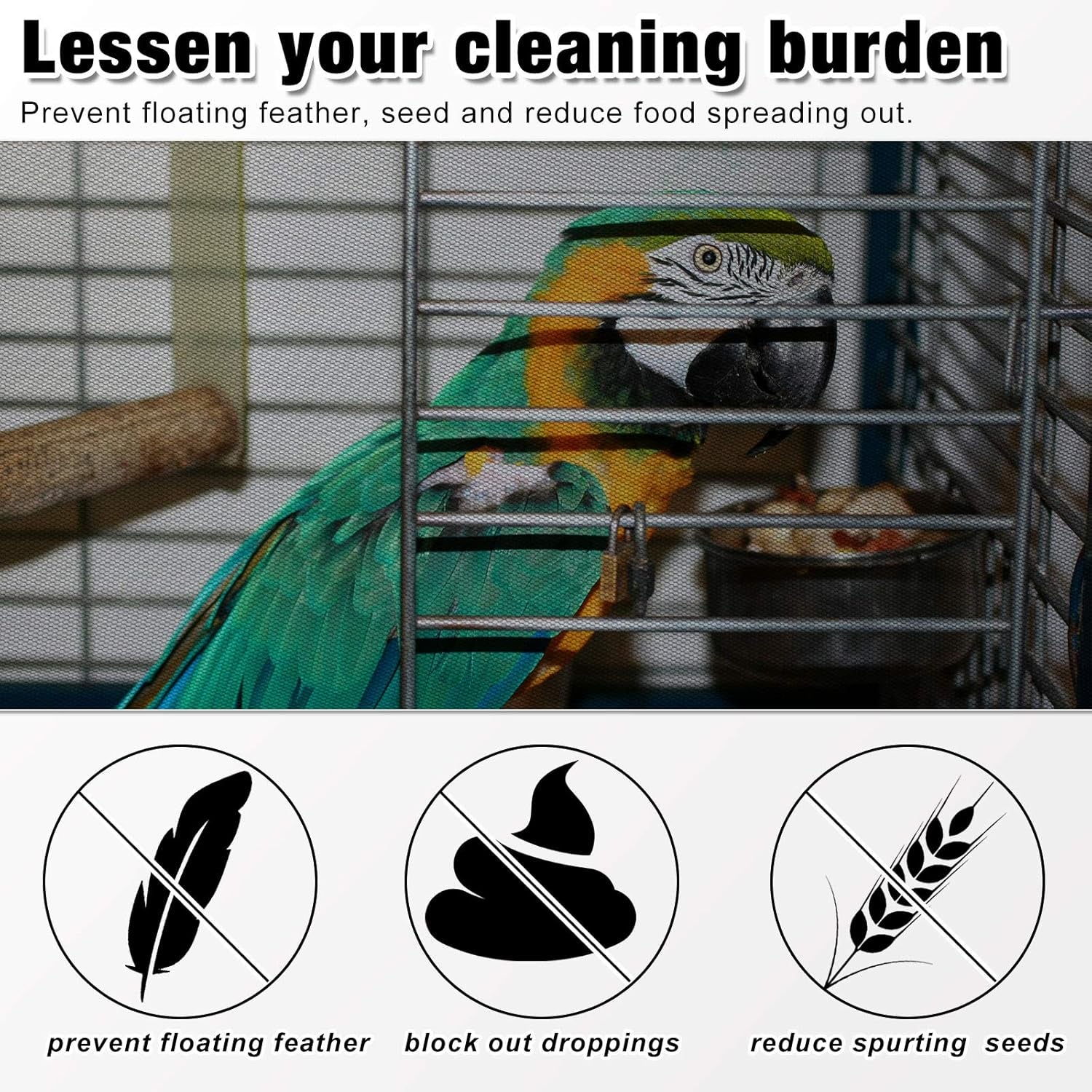 3 Pieces Large Adjustable Bird Cage Cover Seed Feather Catcher Birdcage Nylon Mesh Net Cover Soft Skirt Guard for Parakeet Macaw African round Square Cage (78 X 15 Inch in Circumference and Width)