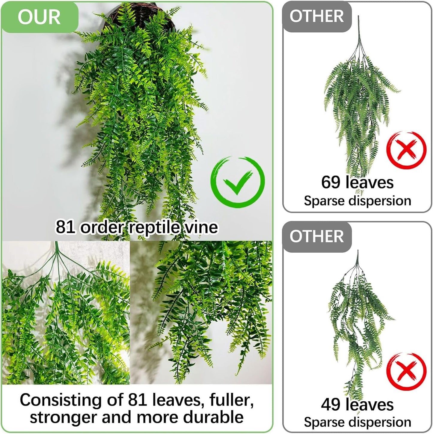 Reptile Plants Hanging Fake Vines Boston Climbing Terrarium Plant with Suction Cup for Bearded Dragons Lizards Geckos Snake Pets Hermit Crab and Tank Habitat Decorations (2 Pack)