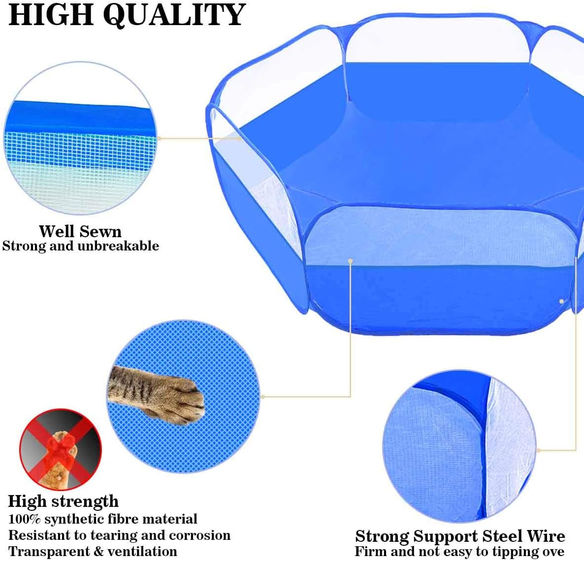 Small Animals Tent,Reptiles Cage,Breathable Transparent Pet Playpen Pop Open Outdoor/Indoor Exercise Fence,Portable Yard Fence (Upgrade Blue)