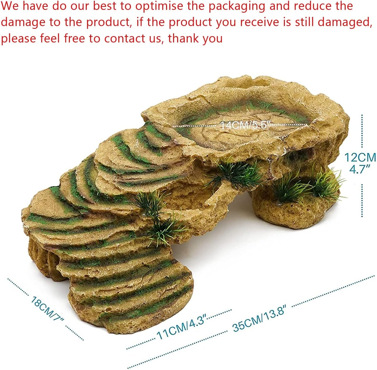 Turtle Basking Platform Reptile Terrarium Hideout Tortoise Resin Rock Hide Cave Habitat Ornament for Bearded Dragon Frogs Lizards Spiders Fish Amphibians Aquarium, Large