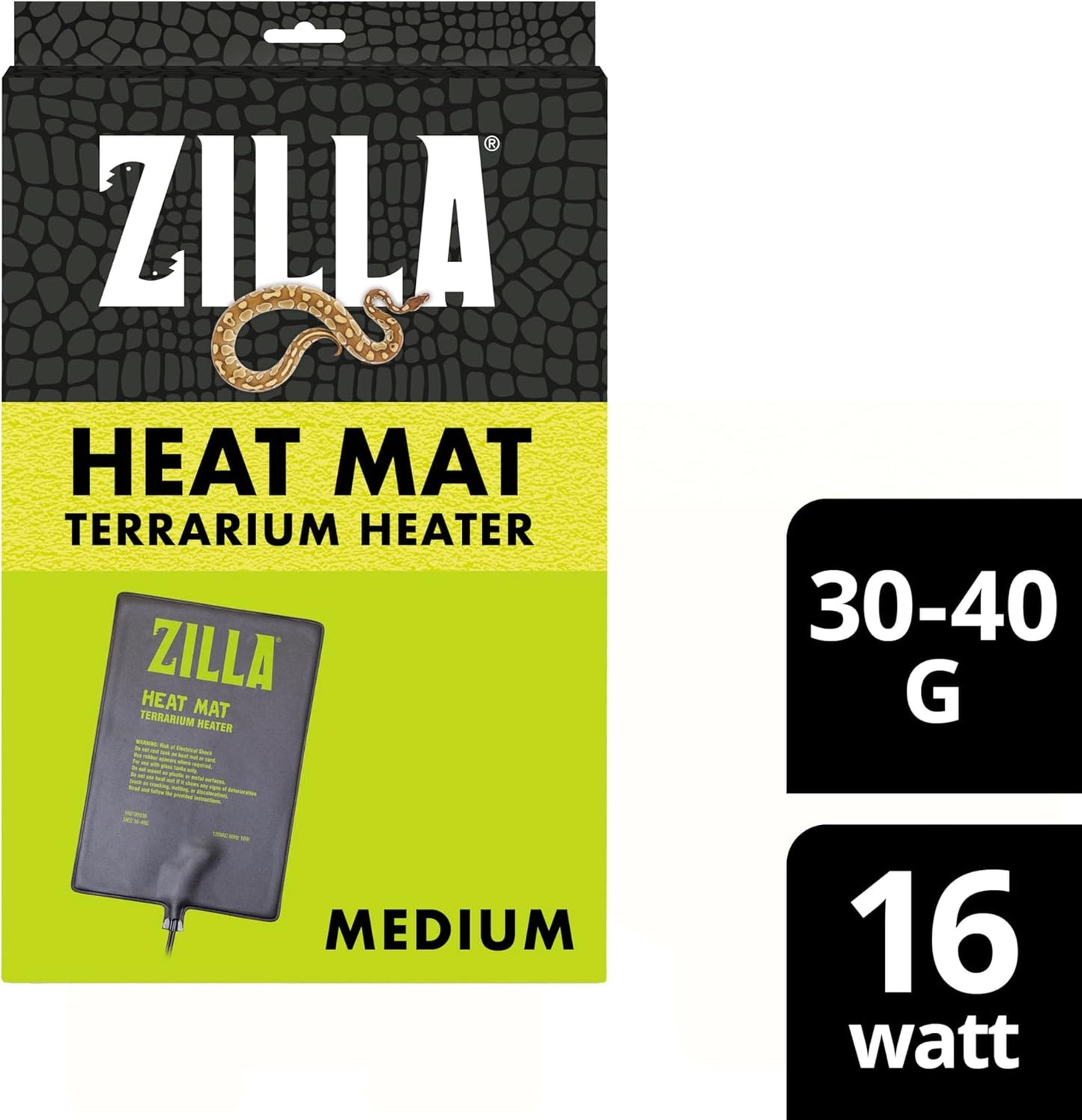 Heat Mat, Terrarium Heater for Reptiles, Snakes (Ball Pythons, Corn Snakes), Leopard Geckos, Tortoises, Amphibians and Arachnids, Medium, Fits 30-40 Gallon, 16 Watt