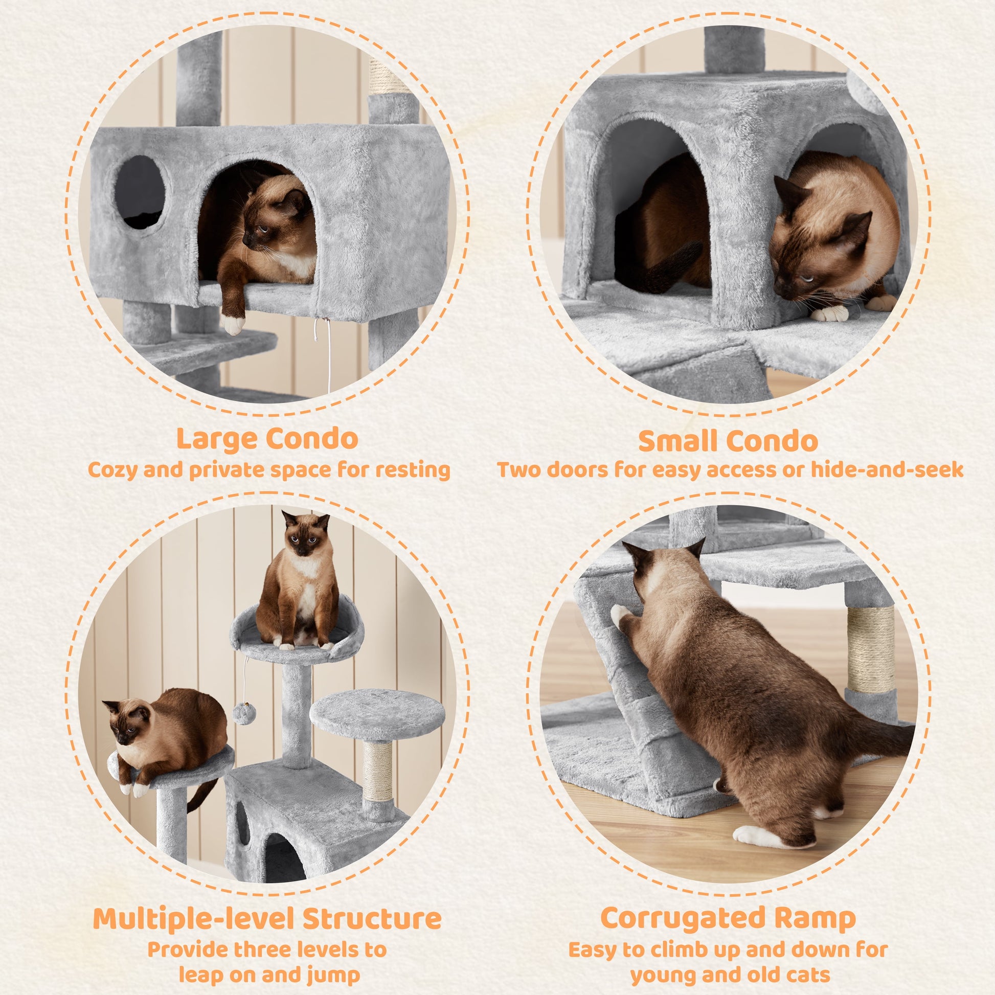 54.5" Cat Tree Tower with Condos and Scratching Posts, Light Gray