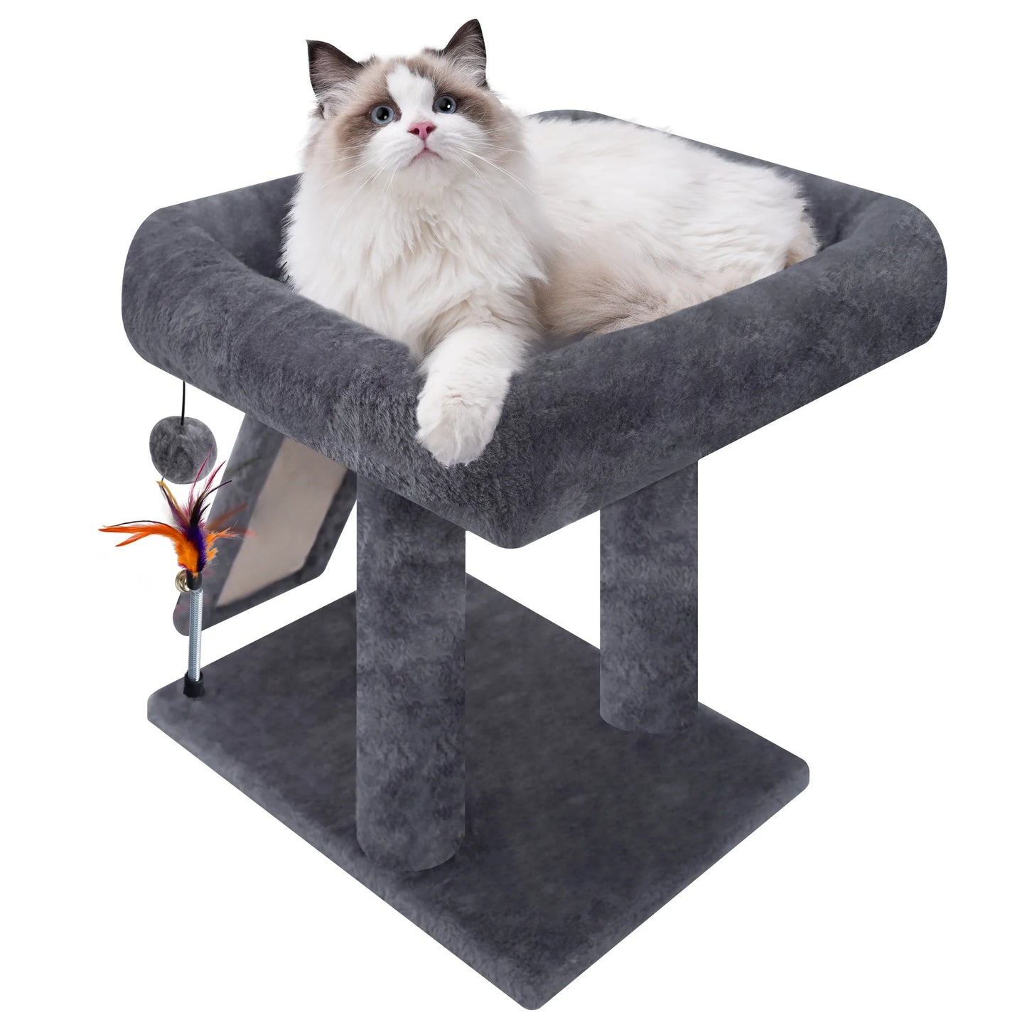 Cat Tree Tower with Scratching Board and Toy Balls, Grey