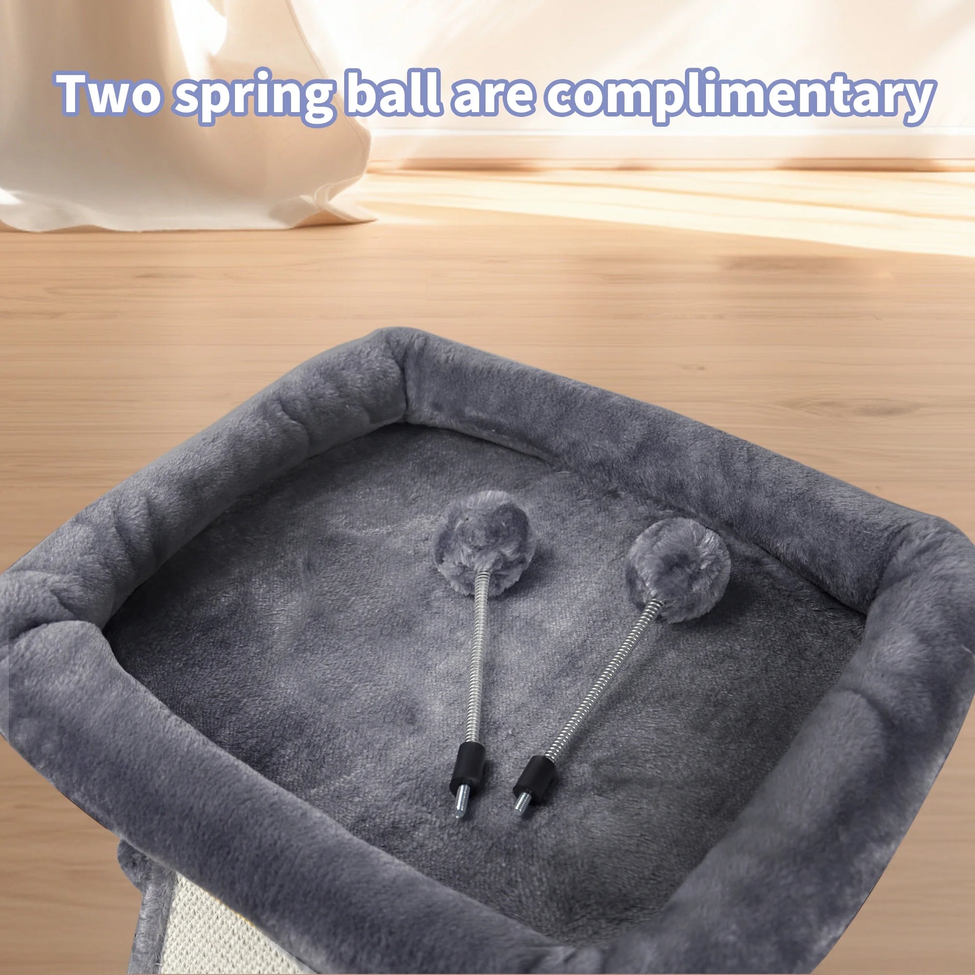 Cat Tree Tower with Scratching Board and Toy Balls, Grey