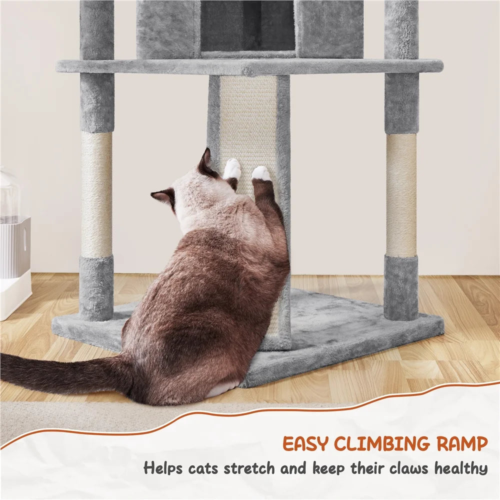 76"H Large Multilevel Cat Tree Tower with Condos and Perches, Light Gray