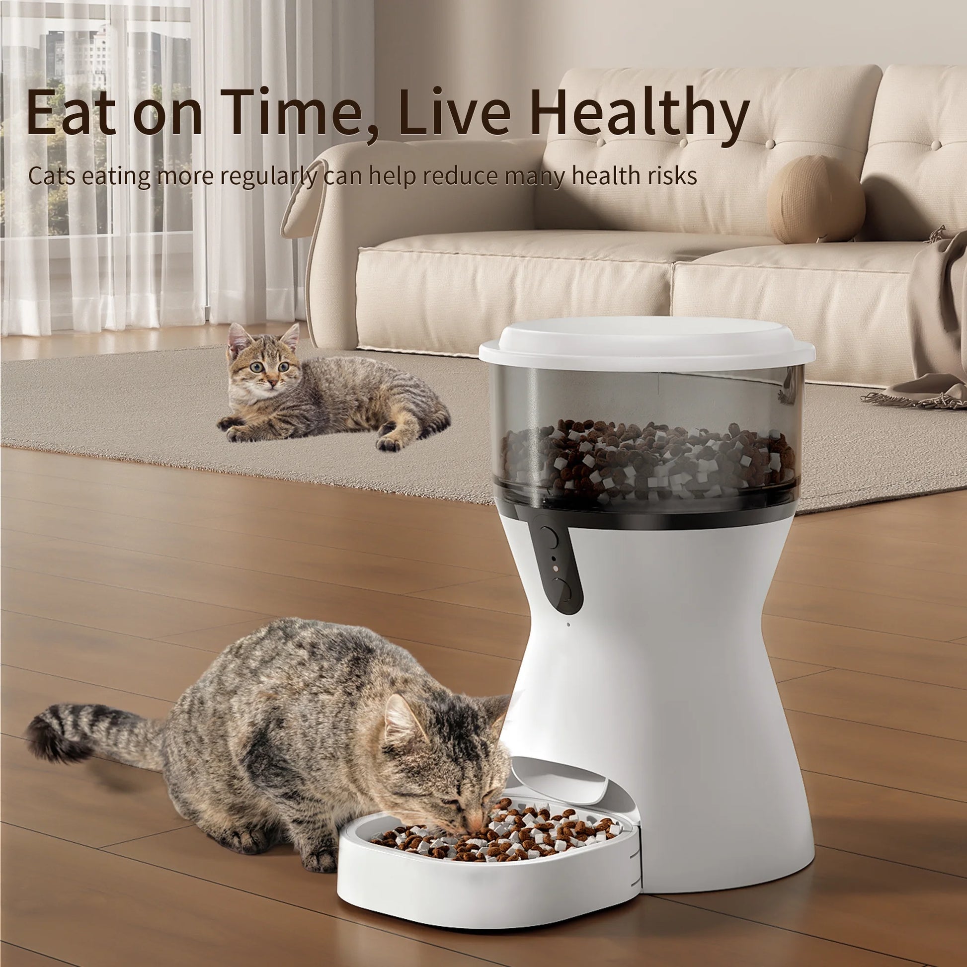 Automatic Cat Feeders Wifi, Timed Dog Feeder with 10S Dining Voice Record, 4L Cat/Dog Food Dispenser