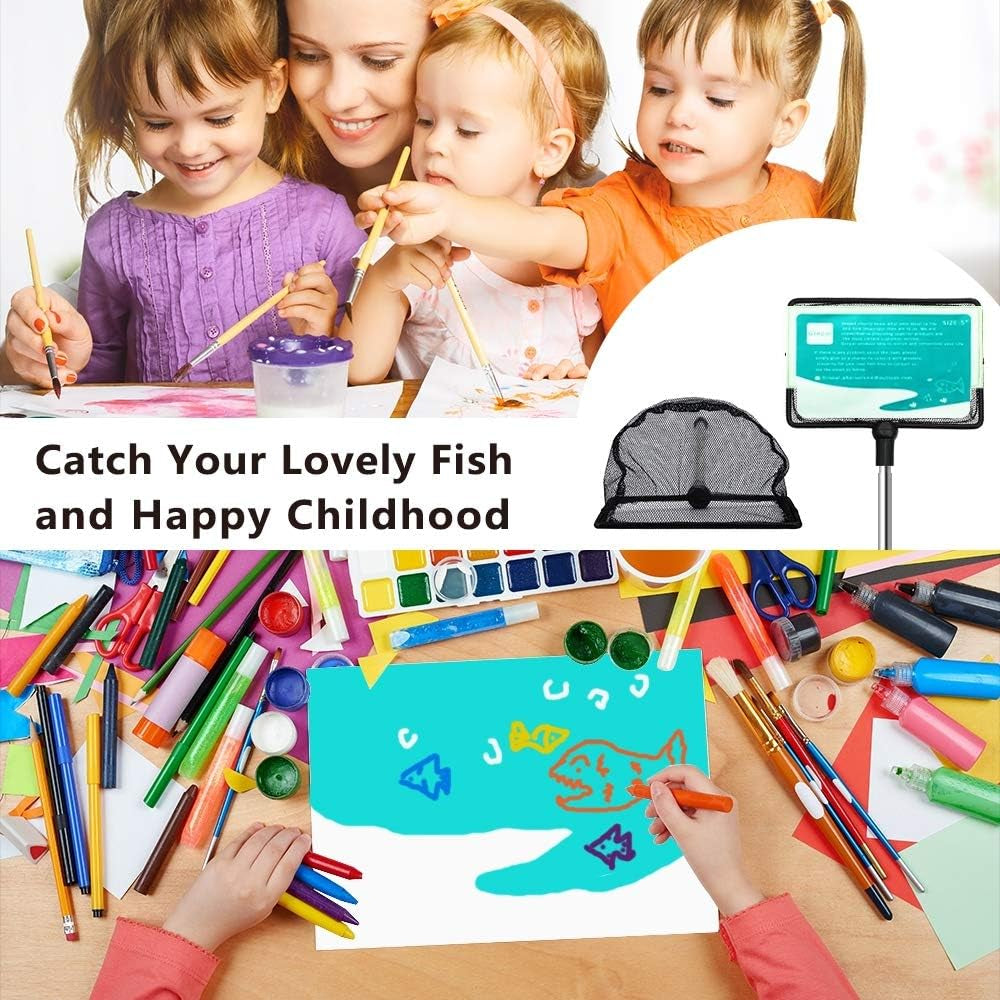 Aquarium Fish Net, 5 Inch Fine Mesh Fish Tank with Extendable 9-24 Inch Long Handle
