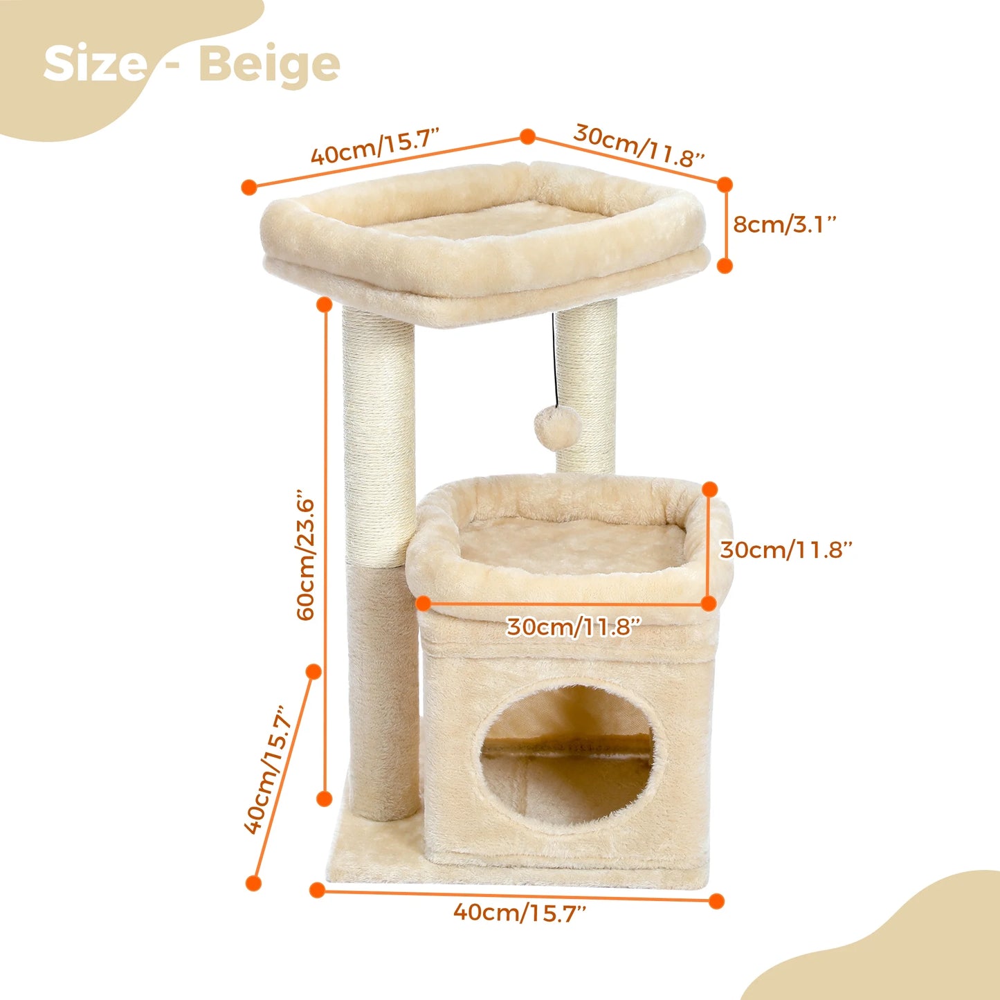 27" Cat Tree for Medium Cats Plush Condo and Scratching Posts, Beige