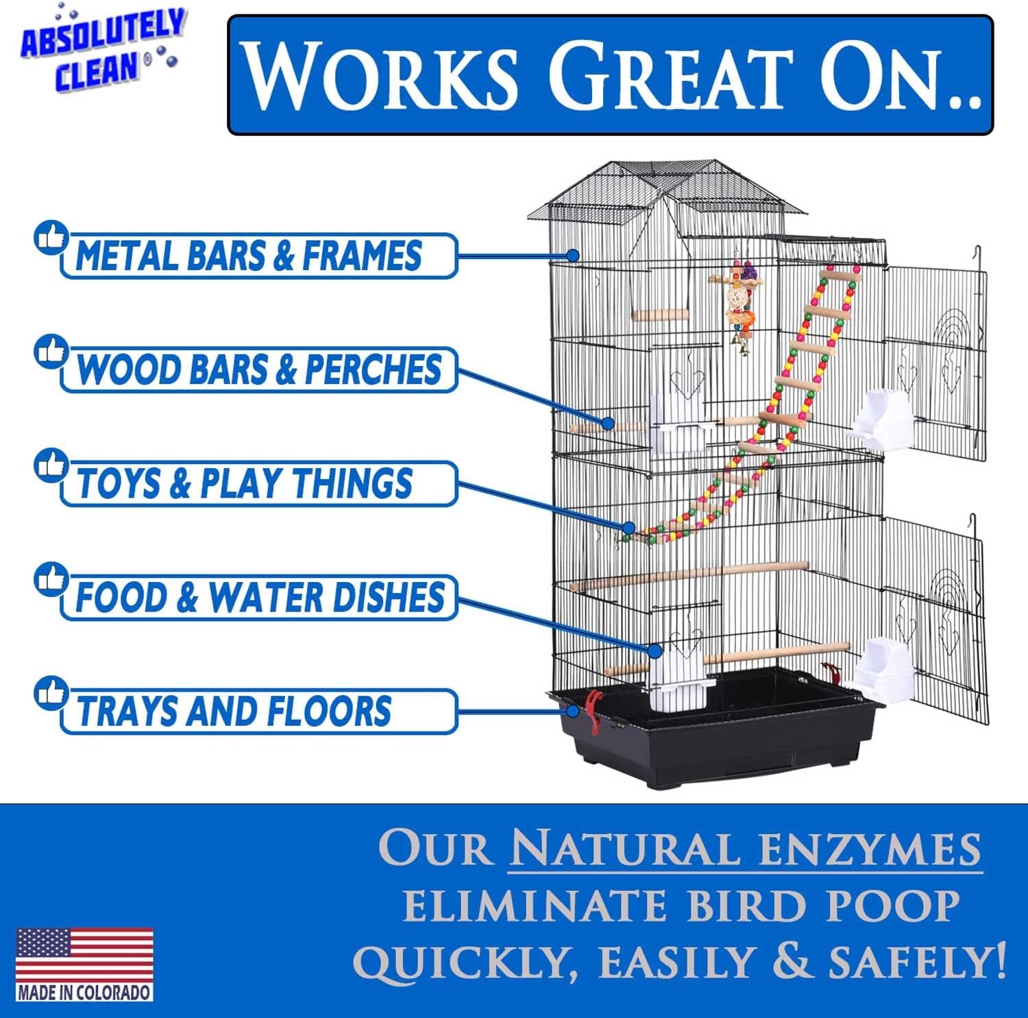 Amazing Bird Cage Cleaner and Deodorizer - Just Spray/Wipe - Safely & Easily Removes Bird Messes Quickly and Easily - Made in the US - Fragrance Free - 128Oz Gallon