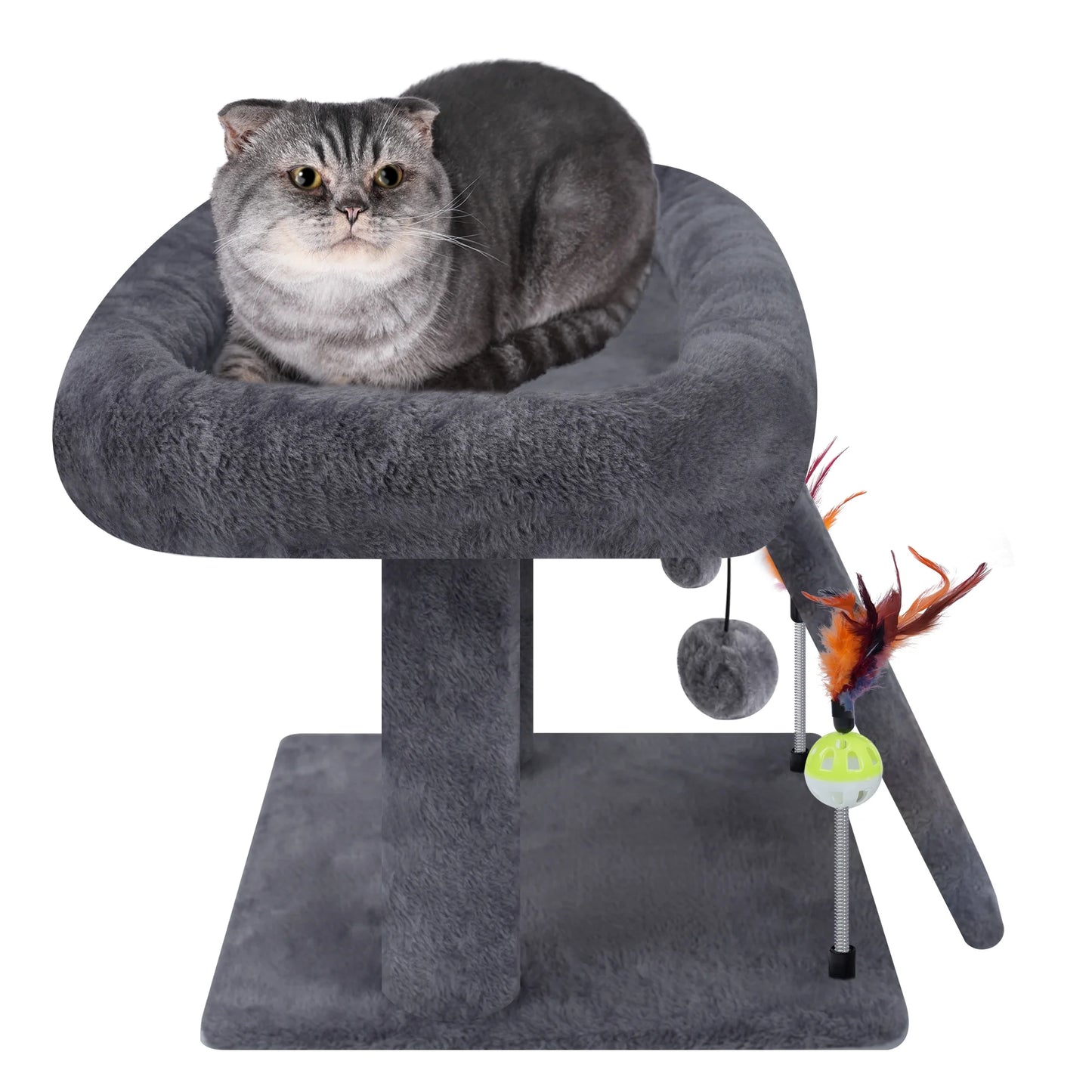Cat Tree Tower with Scratching Board and Toy Balls, Grey