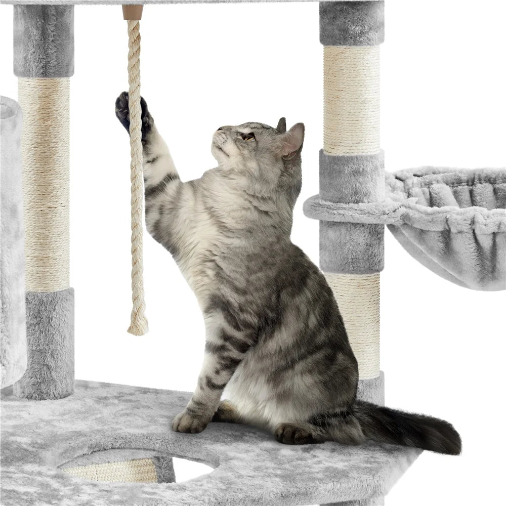 Multi-Level Cat Tree Condo Tower with Basket, Scratching Posts & Ramp Light Gray, 79'' H