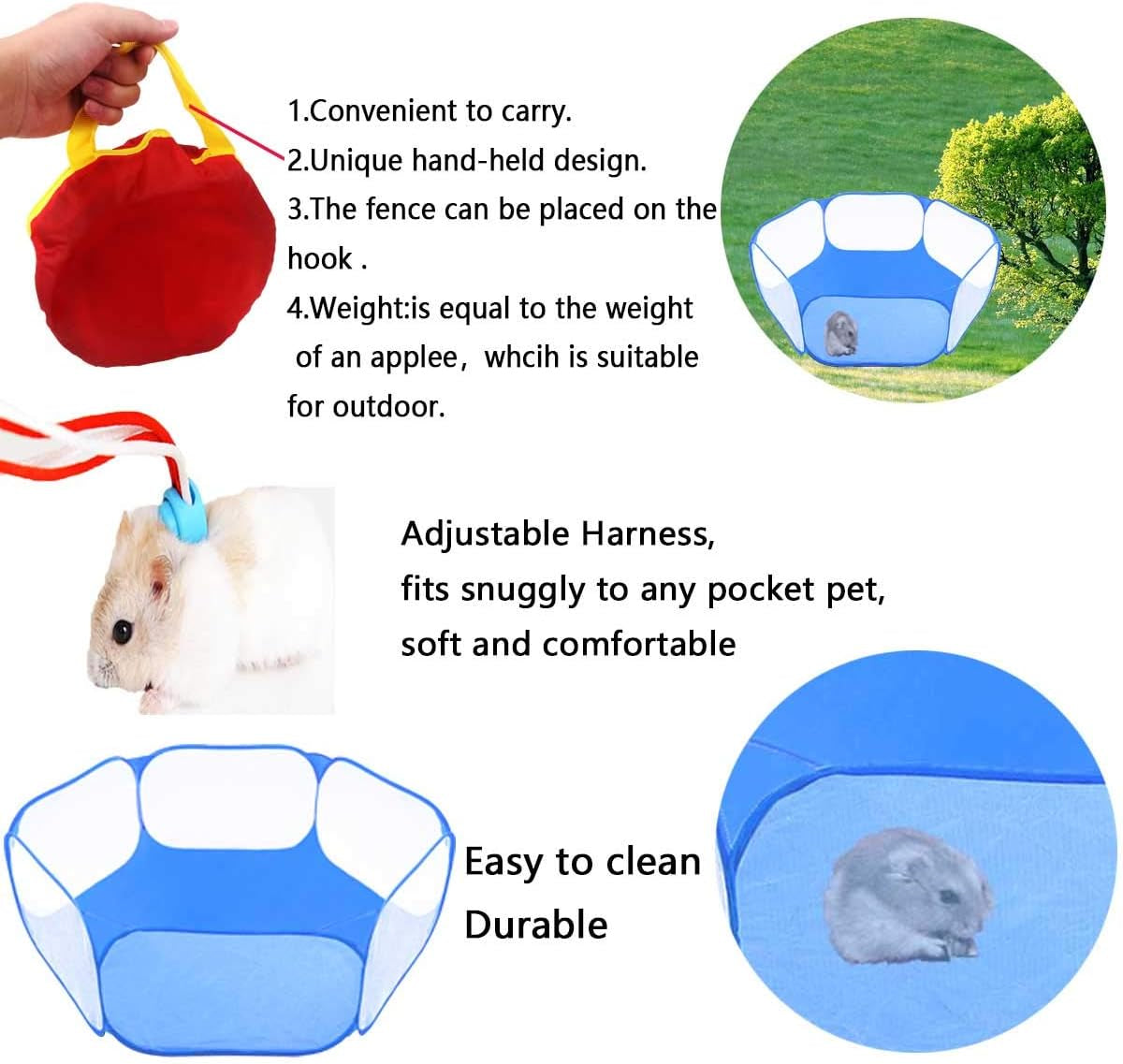 Small Animals Tent,Reptiles Cage,Breathable Transparent Pet Playpen Pop Open Outdoor/Indoor Exercise Fence,Portable Yard Fence (Blue)