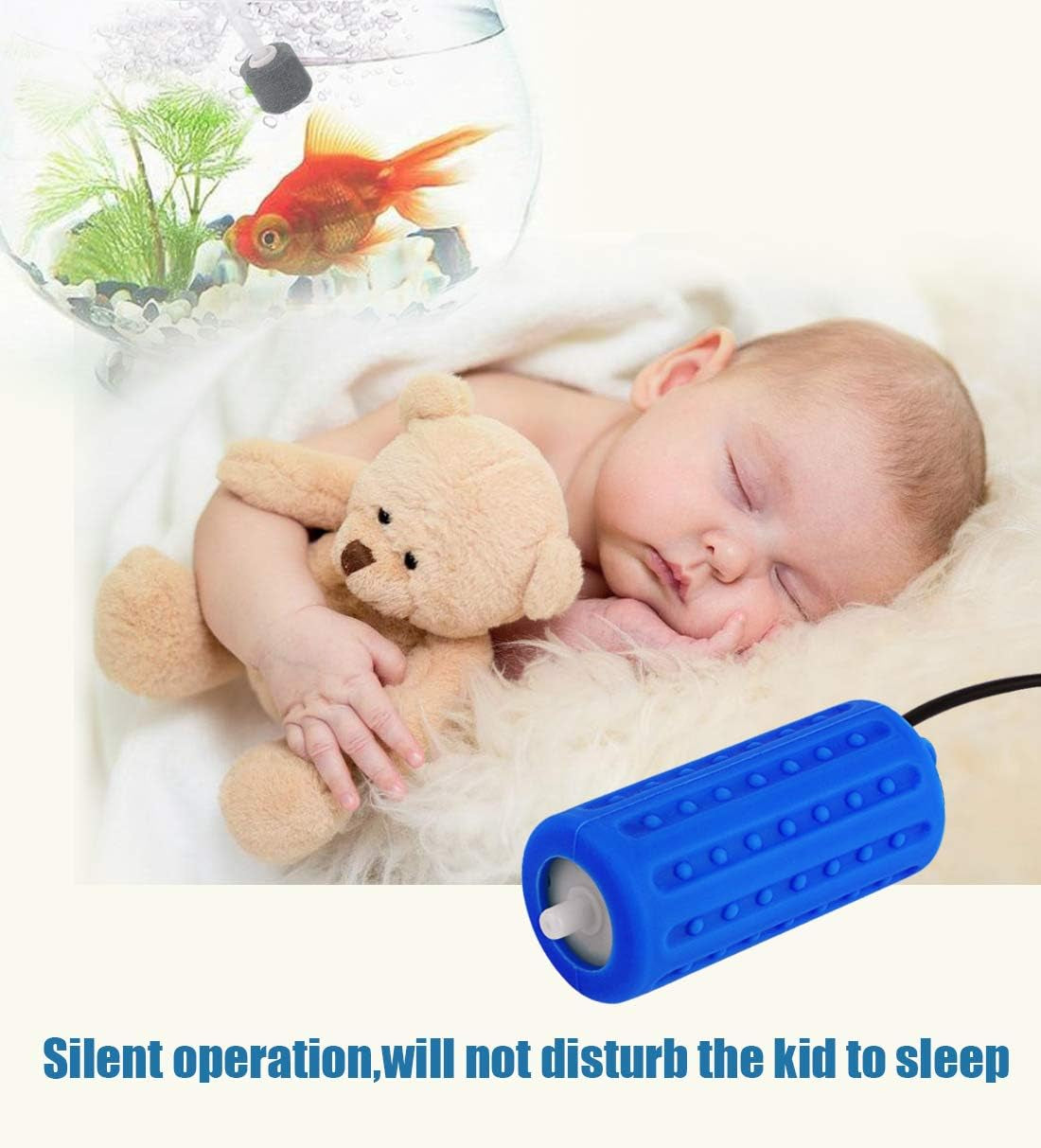 USB Aquarium Air Pump, Ultra Durable & Quiet USB Nano Air Pump, Small Air Bubbler for Aquarium Fish Tank with Air Stone and Silicone Tube