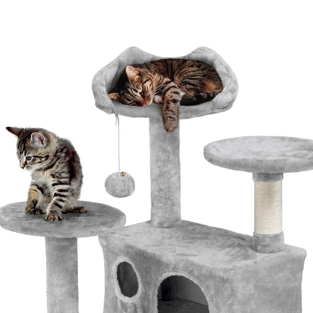53.9''H Cat Tree Condo with Scratching Post Tower, Light Gray