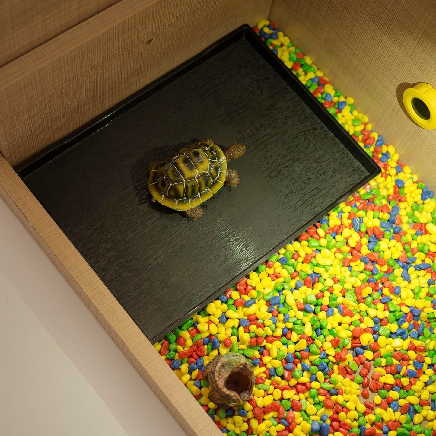 Reptile Bowl Large Food and Water Dish Enough Space Also Fit for Bath Simulated Wood Grain Surface (L, Black)