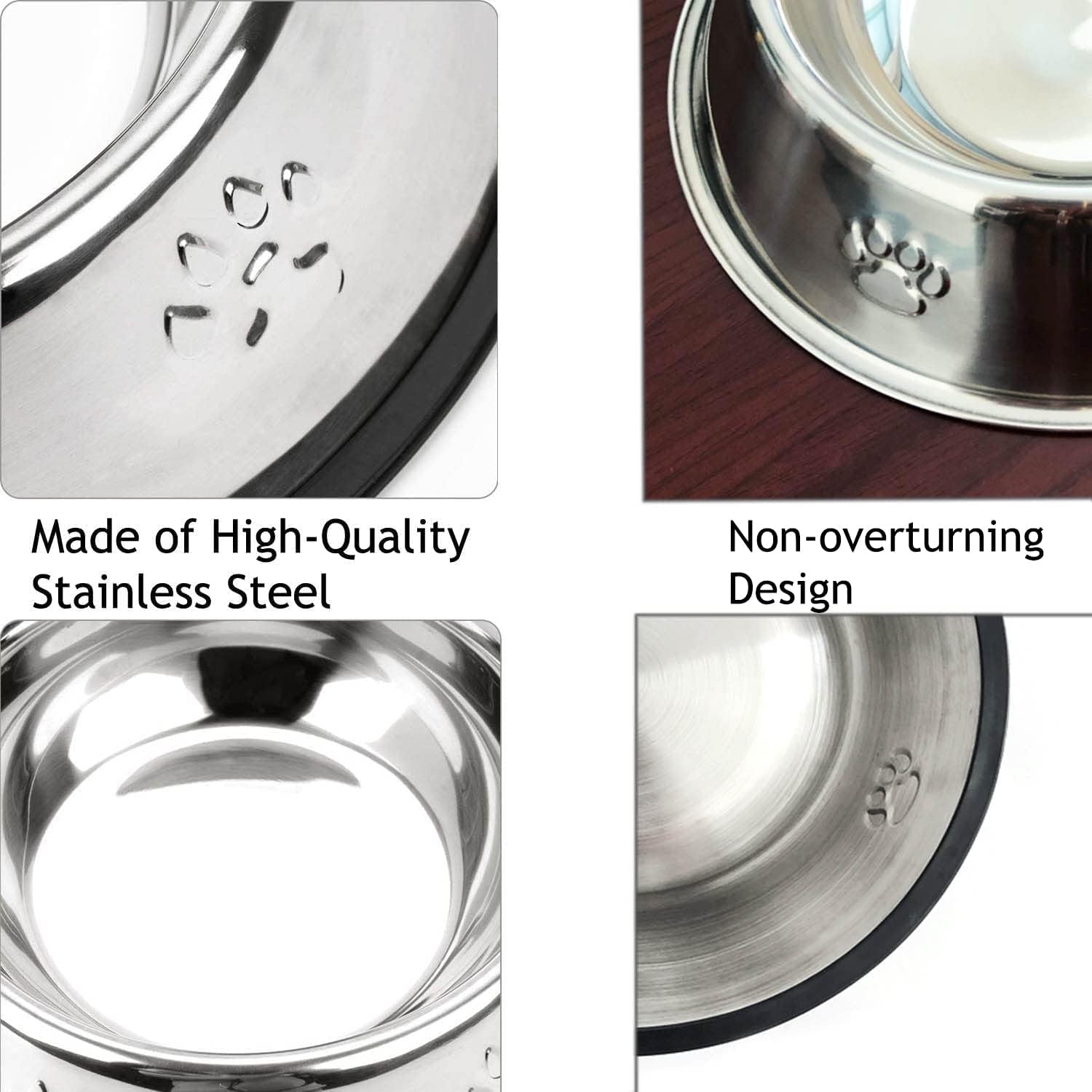 2 Stainless Steel Dog Bowls, Dog Feeding Bowls for Large Dogs, Anti-Turnover Pet Dish with Rubber Base, Medium and Large Pet Feeder Food Water Plate (Xl-51Oz)