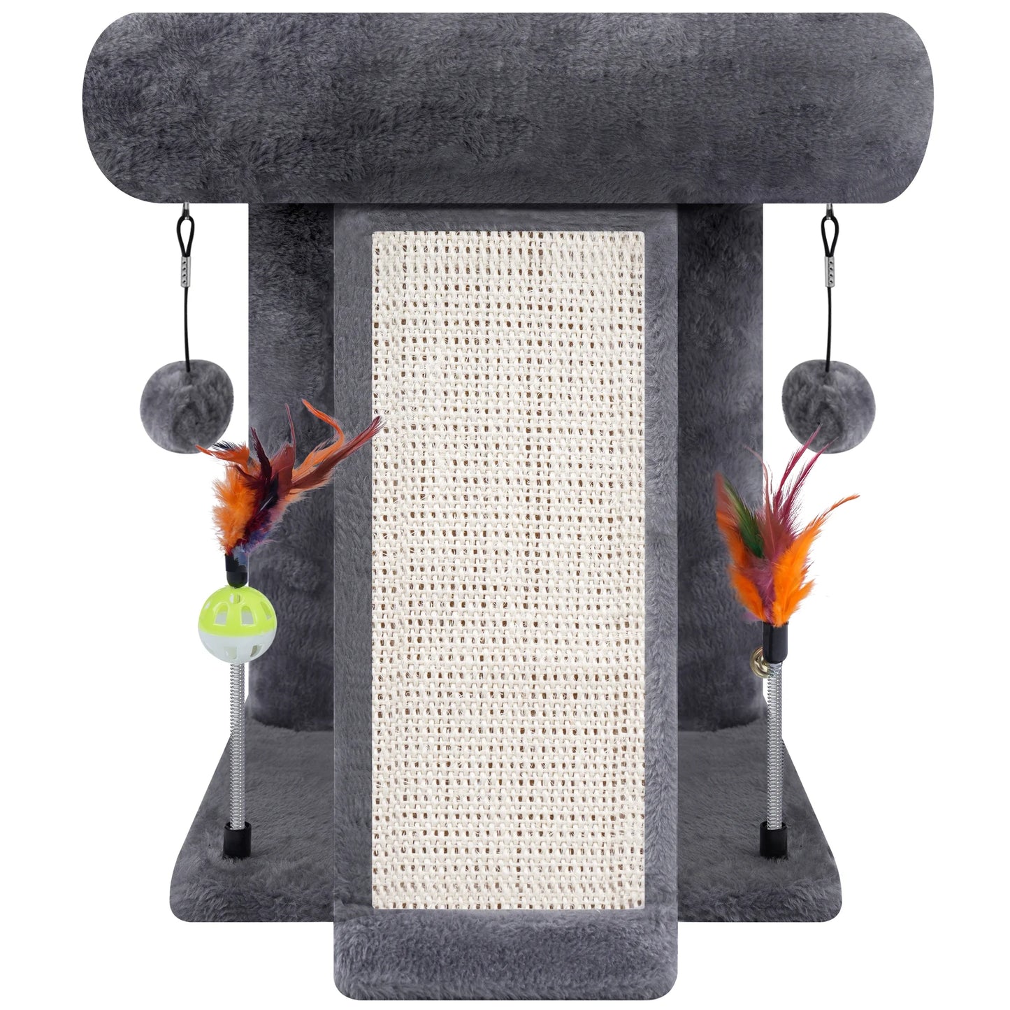 Cat Tree Tower with Scratching Board and Toy Balls, Grey