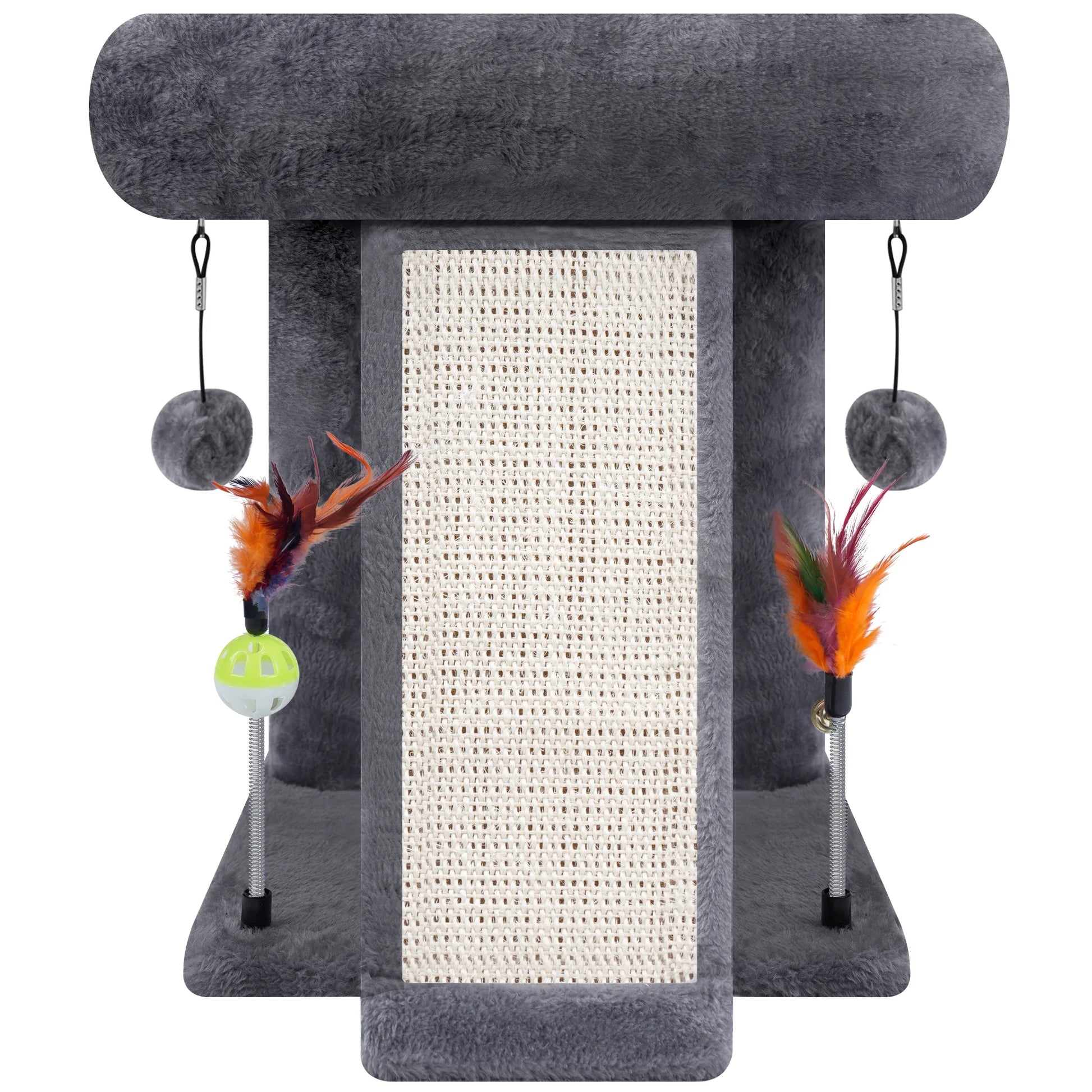 Cat Tree Tower with Scratching Board and Toy Balls, Grey