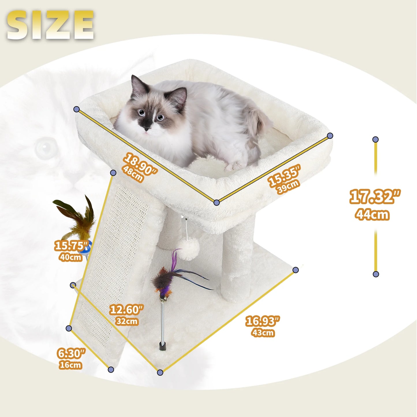 Cat Tree with Cat Condo Scratch Post Hammock Hanging Ball, Beige