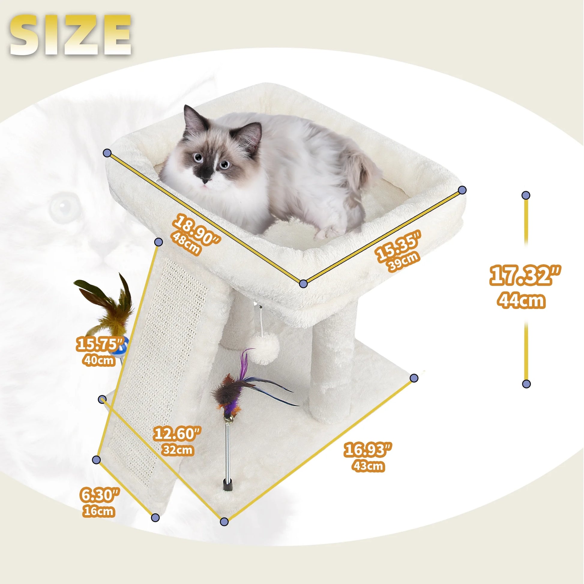 Cat Tree with Cat Condo Scratch Post Hammock Hanging Ball, Beige