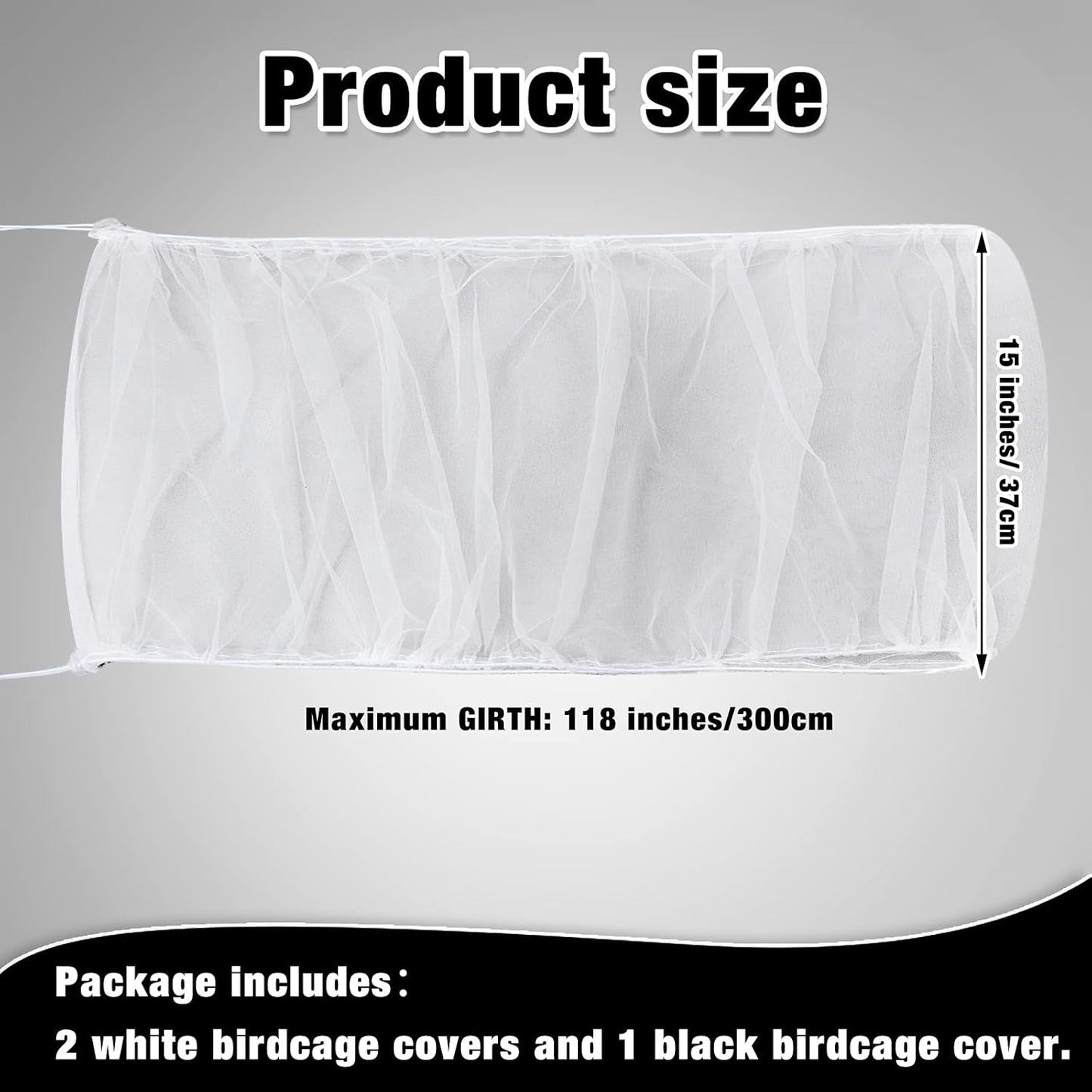 3 Pieces Large Adjustable Bird Cage Cover Seed Feather Catcher Birdcage Nylon Mesh Net Cover Soft Skirt Guard for Parakeet Macaw African round Square Cage (118 X 15 Inch in Circumference and Width)