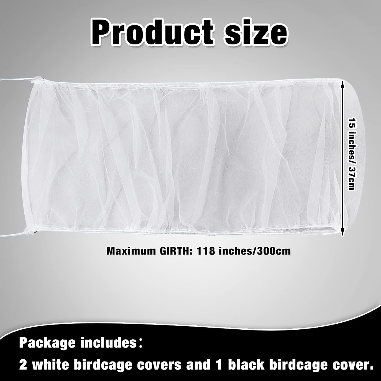 3 Pieces Large Adjustable Bird Cage Cover Seed Feather Catcher Birdcage Nylon Mesh Net Cover Soft Skirt Guard for Parakeet Macaw African round Square Cage (118 X 15 Inch in Circumference and Width)