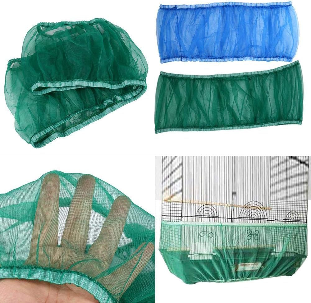 Bird Cage Cover Nylon Mesh Ventilated Skirt Seed Catcher for Pet Parrot Cage Accessories Blue